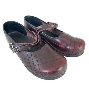 Sanita Women's Claire Double Buckle Mary Jane Bordeaux Burgundy Leather Clogs 41